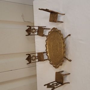 VTG Solid Brass Dollhouse Table with 4 Chairs India Inticate Design Minature
